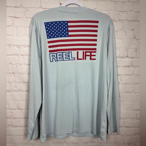 Reel Life Mens Size L American‎ Flag USA Sun Ray Defender LS Shirt UPF 50+ - Picture 1 of 6